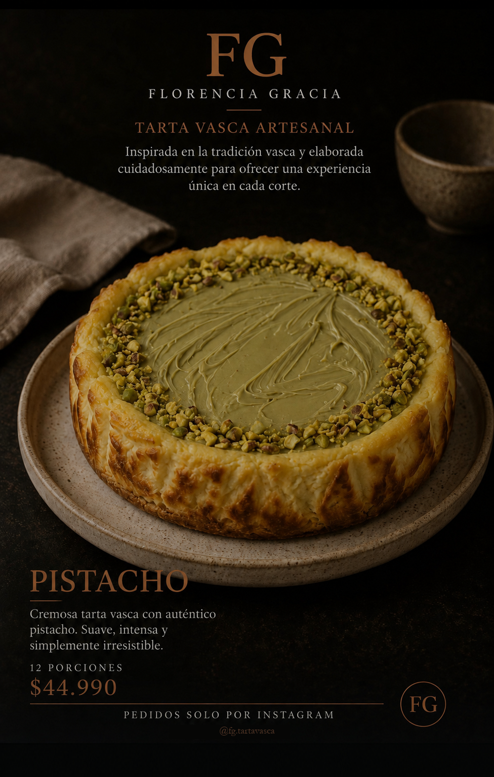 Tarta vasca sabor Pistacho